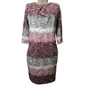 New York & Company Stretch Red, White, Black Sheath Dress with 1/2 Sleeves Sz M
